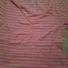 Old Navy Bright Pink Stripe V-neck t-shirt Top (size L) NWT