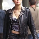 Kera Knightely Lovely Black Pointed Leather Jacket-204