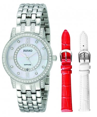 Jiusko Women's Analog Display Quartz Silver Watch + Case + 2 Straps - 109SS01