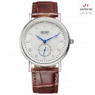 JIUSKO Mens Classic Round Quartz Brown Leather Dress Watch Blue Hands 132MS0107