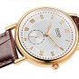 JIUSKO Mens Classic Round Quartz Brown Leather Dress Watch Blue Hands 132MS0107
