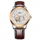 JIUSKO Men's Skeleton Brown Leather Rose Gold Dress Watch 24 Hour - 206LSRG0107