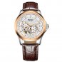 JIUSKO Men's Skeleton Brown Leather Rose Gold Dress Watch 24 Hour - 206LSRG0107