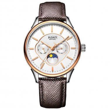 JIUSKO Men's Multi-function Quartz Dress Watch Brown Leather Strap - 278LSRG0107