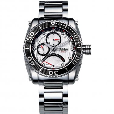 JIUSKO Men's Multifunction Quartz 24 Hr Stainless Steel 200m Diver Watch 50LSB01