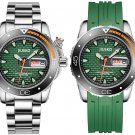 JIUSKO Men's Analog Quartz Dive Watch Set 300m Green Rubber Strap Set - 120LB16