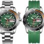 JIUSKO Men's Analog Quartz Dive Watch Set 300m Green Rubber Strap Set - 120LB16