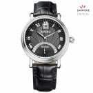 JIUSKO Men's Black Leather Quartz Dress Watch - Roman Numerals Date - 3LS0202