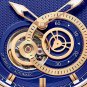 JIUSKO Men's Mens Skeleton Gold Blue Leather Wrist Watch Sapphire - 316LRG0808