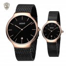 JIUSKO Men Women Quartz Watches Black Steel Mesh - Rose Gold - 382