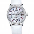 JIUSKO Women's Diamond Wrist Watch Mother of Pearl Dial White Leather - 15MS0101