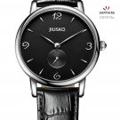 JIUSKO Mens Classic Black Leather Dress Sapphire Analog Watch - 228LS0202