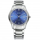 JIUSKO Mens Stainless Steel Silver Band Silver Case Blue Face - 106MS08