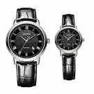 JIUSKO His Hers Couple Watches Gift Set - Black Leather Strap - S0202