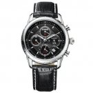 JIUSKO Mens Multifunction Chronograph 24 Hour Alarm Black Leather Watch 113L0202