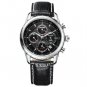 JIUSKO Mens Multifunction Chronograph 24 Hour Alarm Black Leather Watch 113L0202