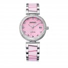 JIUSKO Womens Luxury Silver Quartz Collection Pink Ceramic Watch - 41MSP04