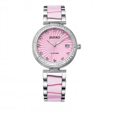 JIUSKO Womens Luxury Silver Quartz Collection Pink Ceramic Watch - 41MSP04