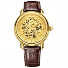 JIUSKO Men's Gold Automatic Dress Watch Sapphire Skeleton Leather - 252LG0507