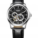 JIUSKO Men's 21 Jewel Automatic Skeleton Black Leather Dress Watch - 206LSB0202