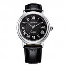 JIUSKO Mens 21 Jewels Stainless Steel Black Leather Dress Watch - 35L0202