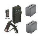Two 2 NP-F970/B Batteries + Charger for Sony NEX-FS100 NEX-FS100U FS100E FS100P