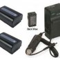 Two 2 Batteries + Charger for Sony DCRSX44 DCRSX44E DCRSX44L DCRSX65LE DCRSX65RE