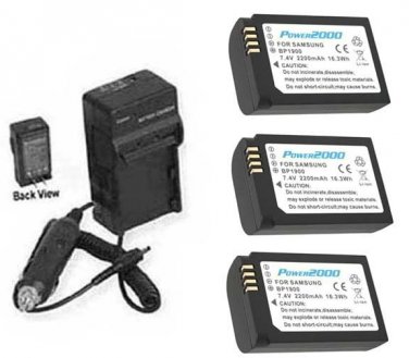 THREE 3X BP-1900, ED-BP1900/US, ED-BP1900 Batteries + Charger for Samsung NX1