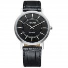 JIUSKO Men Luxury Black Leather 24 Hour Display Quartz Slim Dress Watch 112M0202