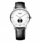 JIUSKO Sapphire Mens Slim Black Leather Quartz Dress Watch White Dial 279LS0102