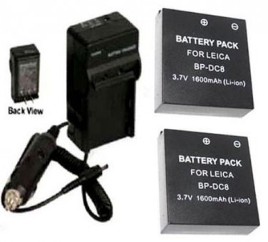 TWO 2 BP-DC8 BP-DC8E Batteries+ Charger for Leica X1 Digital Camera BPDC8 BPDC8E