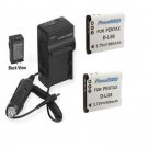 TWO 2 D-Li88 D-L188 Batteries + Charger for Pentax Optio H90 P70 P80 WS80 W90