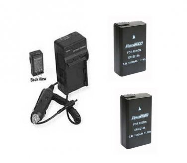TWO 2X EN-EL14A Batteries + Charger for Nikon Df D3400 Digital Camera