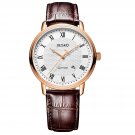 JIUSKO Men's Brown Rose Gold Leather Dress Watch with Date - 281LRG0107
