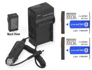 TWO 2 Batteries + Charger for Sony DSC-T300/S DSC-T300/R DSC-T300/B DSC-T500/B
