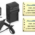 2 BNVG212 Batteries +Charger for JVC GZ-VX715SEK GZ-VX755 GZ-VX775 GZV500 GZV505