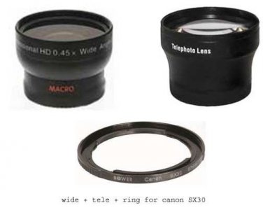 Wide Lens + Tele Lens + Tube bundle for Canon PowerShot SX410 IS SX500 IS SX510