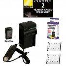2 Batteries + Charger + Warranty for Nikon S230 S500 S510 S520 S570 S600 S700