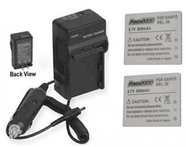 2 Batteries + Charger for Sanyo VPC-E2 VPC-E2W VPC-E6 VPC-E6EX VPC-E6U VPC-E60EX