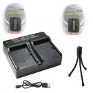 TWO 2X Batteries + Dual Bay USB Charger for Sony NP-FH30 NP-FH40 NP-FH50 NP-FH60
