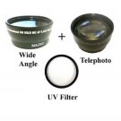 Wide Lens + Telephoto + UV Filter for Panasonic AG-HPX170 AG-HPX171 AG-HPX172