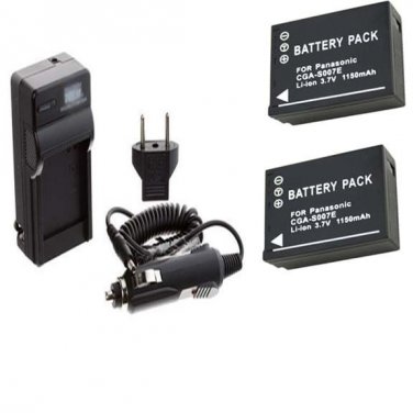 TWO Batteries + Charger for Panasonic DMC-TZ2EG-K DMC-TZ2EG-S DMC-TZ2GK DMC-TZ3
