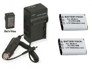 TWO 2X DB-L70 Batteries + Charger for Sanyo VPC-E10 DMX-E10 Digital Camera