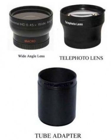 Wide + Tele Lens + Tube bundle for Panasonic DMC-FZ60 DMC-FZ60K DMC-FZ40 FZ40K