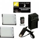 2 Batteries + Charger + Warranty for Nikon S100 S3100 S3300 S4100 S4300