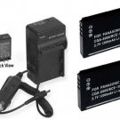 2 Batteries + Charger for Panasonic DMC-FS20EB-K DMC-FX30A DMC-FX30EB-K DMC-FX33