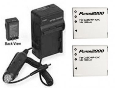 TWO NP-120 Batteries + Charger for Casio EX-S200 EX-S200BK EX-S200BE EX-S200EO