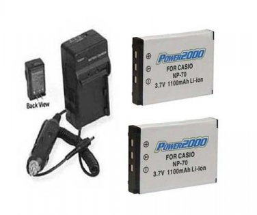 TWO NP-70DBA Batteries + Charger for Casio EX-Z150 EX-Z150BK EX-Z150GN EX-Z150PK