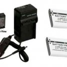 Two 2 Batteries + Charger for Pentax Optio WG-2 WG-3 GPS WateProof Camera
