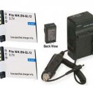 TWO 2X Batteries + Charger EN-EL12 ENEL12 for Nikon S9200 S9300 S31 S9700 L330
